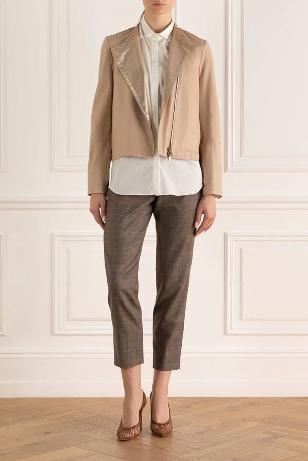 Brunello Cucinelli woman women's beige leather jacket купить с ценами и фото 159924 - photo 2