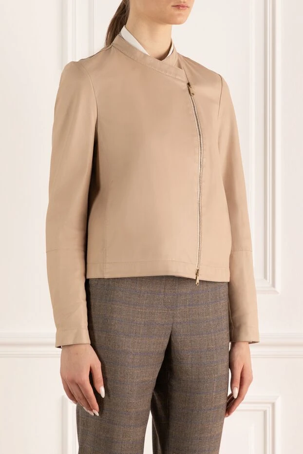 Brunello Cucinelli куртка из натуральной кожи женская бежевая 159924 - фото 3