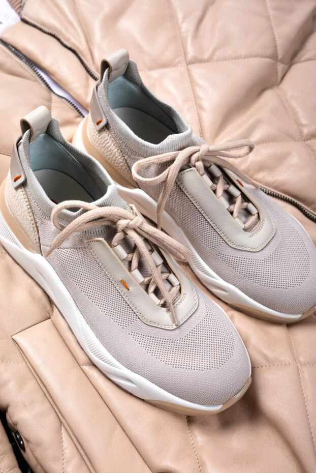 Santoni кроссовки женские с белой подошвой бежевые 160011 - фото 2