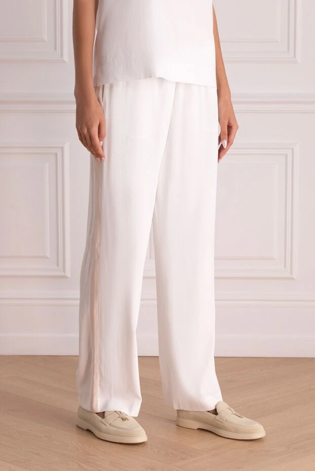 Peserico ақ әйелдер шалбарлары бежевый белбеумен, байланған 160028 - фото 3