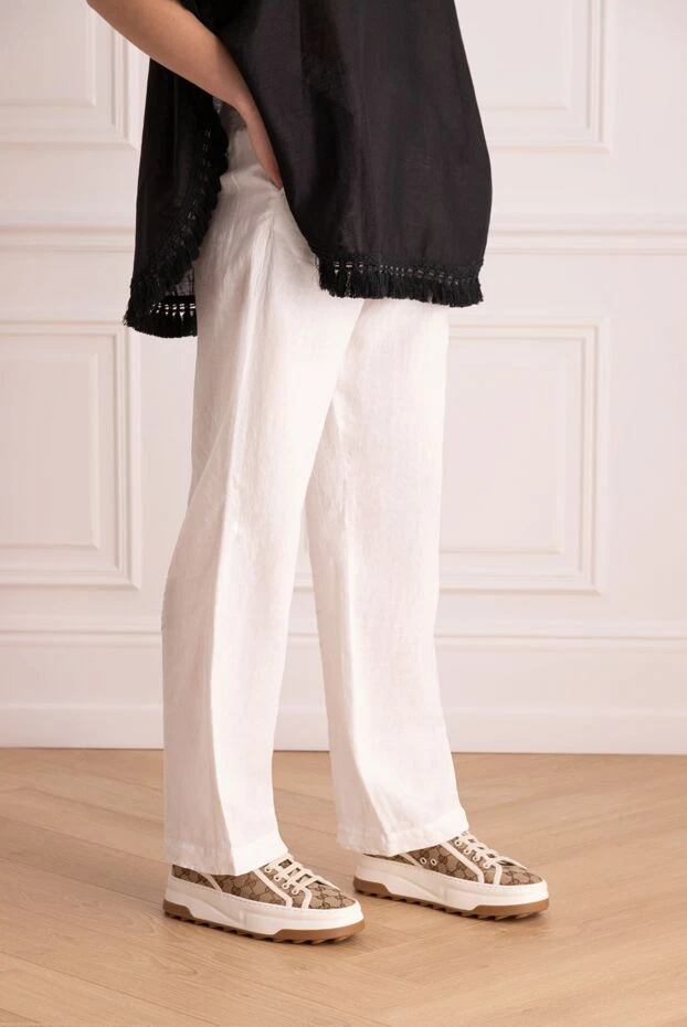 Peserico әйелдерге арналған ақ зығыр шалбарлар байланған 160036 - фото 3