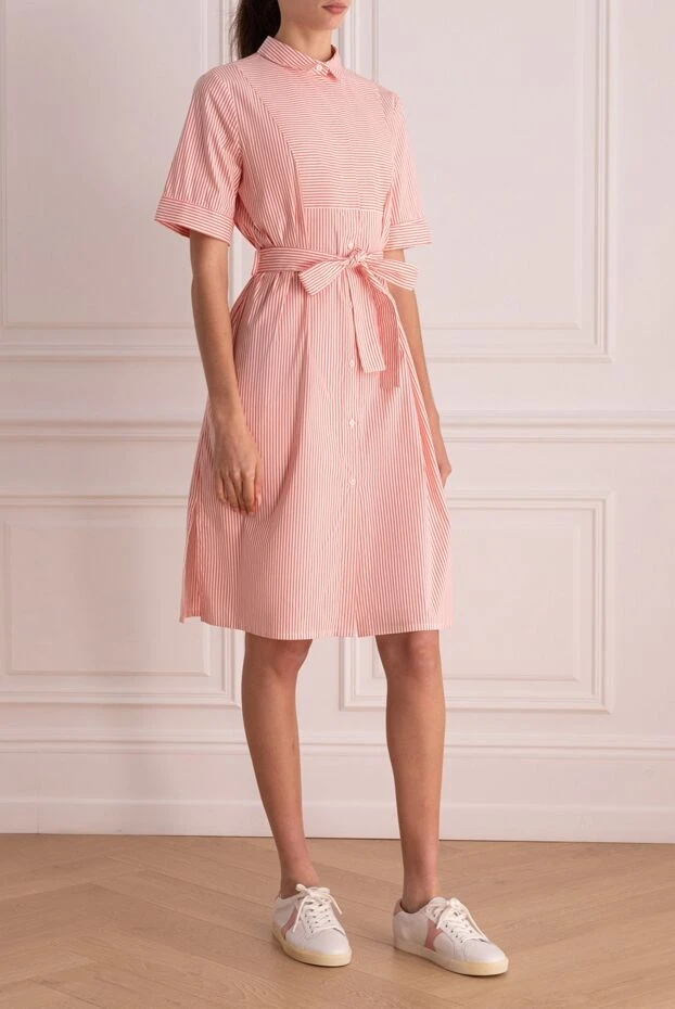 Peserico платье-рубашка розовое в полоску с поясом женское 160046 - фото 3