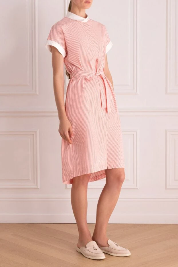 Peserico платье-рубашка розовое в полоску с поясом и контрастной отделкой женское 160047 - фото 3