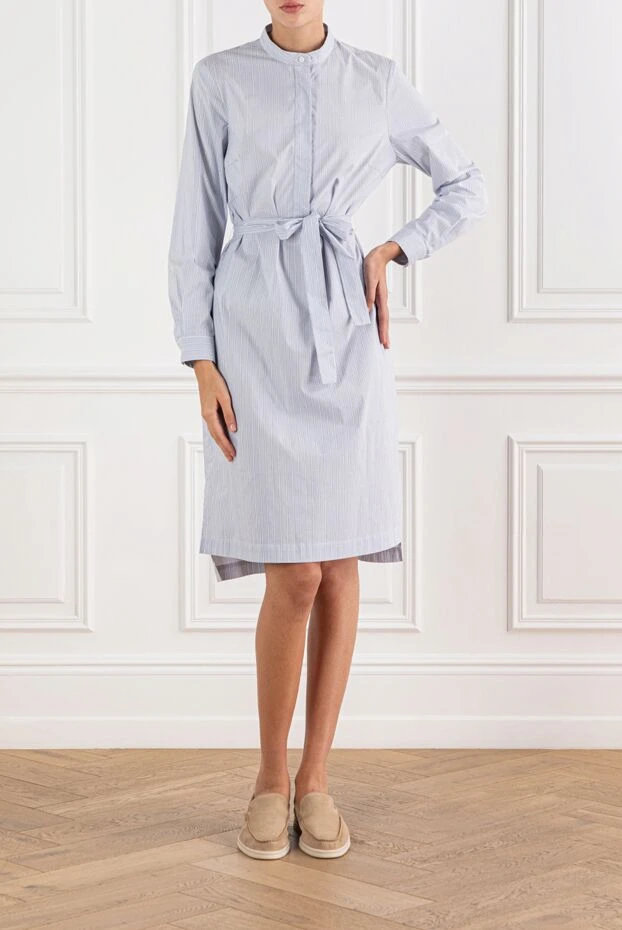 Peserico платье-рубашка голубое в полоску с поясом женское 160057 - фото 2