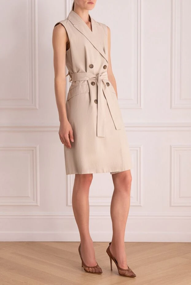 Peserico платье без рукавов бежевое с двубортной застёжкой и поясом в тон
 160058 - фото 3