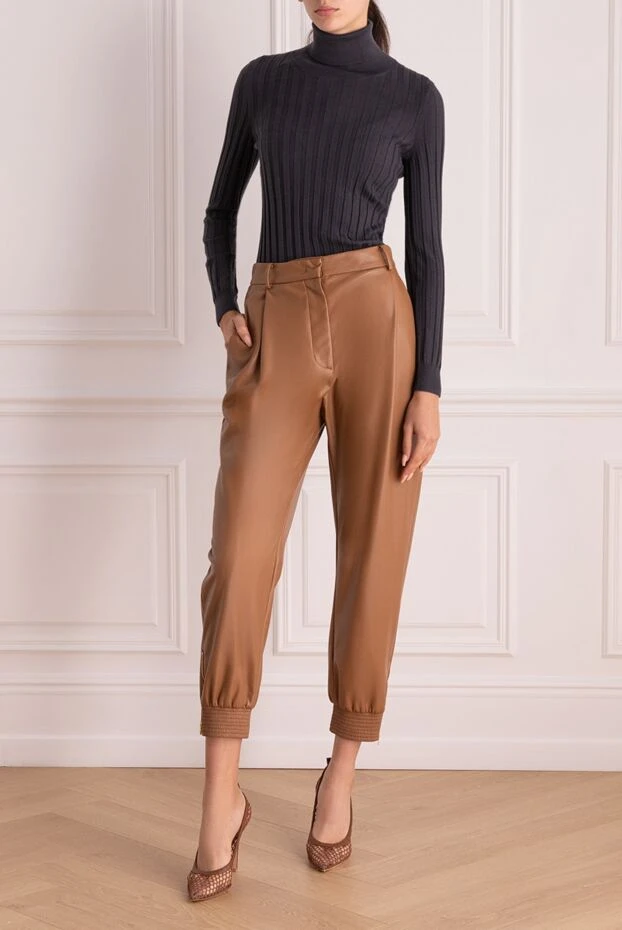 Erika Cavallini woman brown leather trousers for women купить с ценами и фото 160096 - photo 2