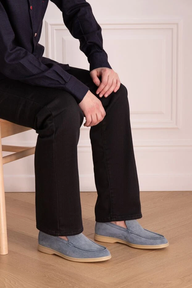 Cesare di Napoli man blue suede loafers for men купить с ценами и фото 160109 - photo 2