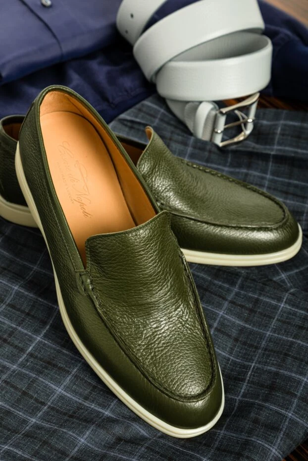 Cesare di Napoli лоферы из фактурной кожи темно-зеленые мужские 160123 - фото 3