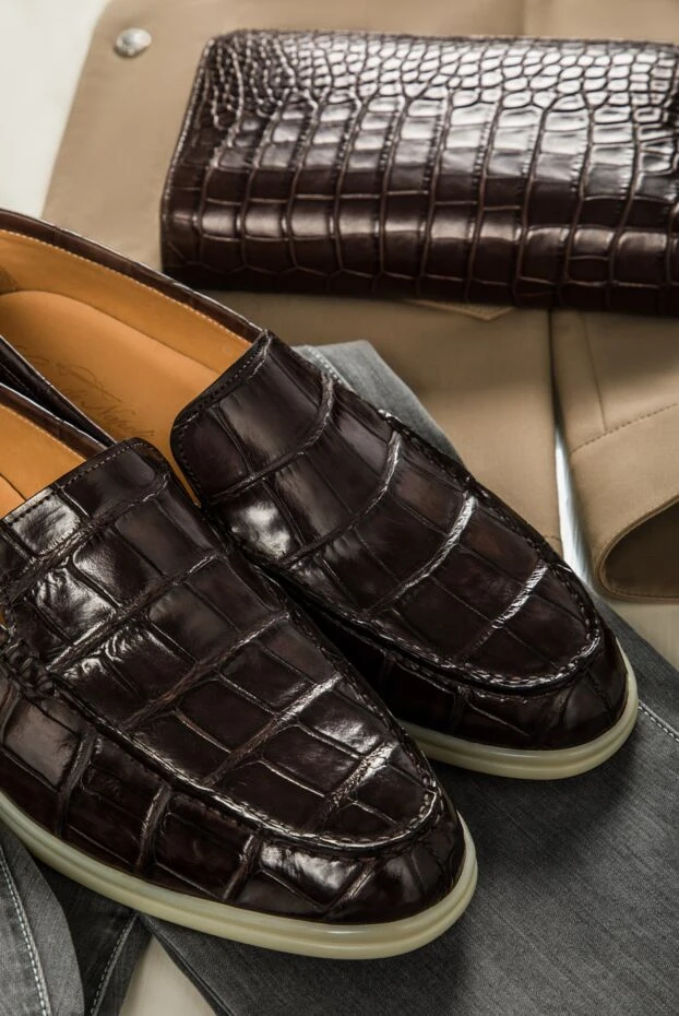 Cesare di Napoli лоферы из кожи крокодила темно-коричневые мужские 160161 - фото 2