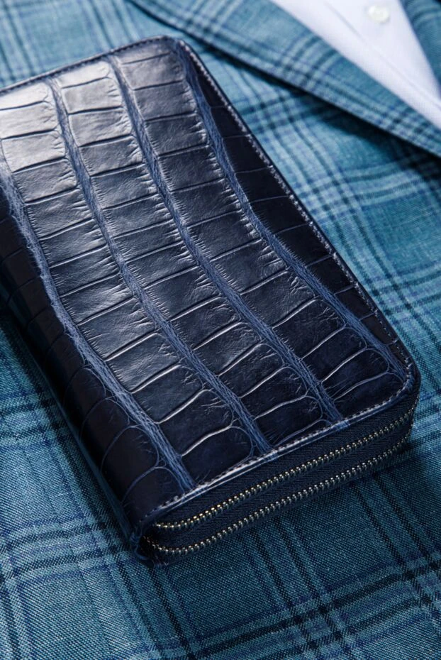 Cesare di Napoli men's deep blue alligator leather clutch with two zipped compartments 160230 - photo 3