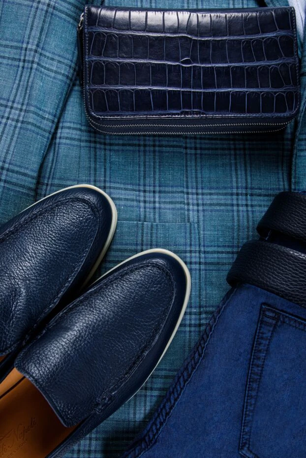 Cesare di Napoli men's deep blue alligator leather clutch with two zipped compartments 160230 - photo 2
