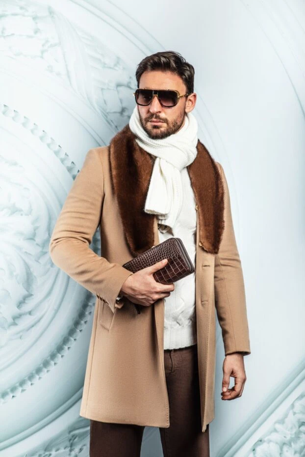 Cesare di Napoli клатч мужской коричневый из кожи аллигатора на два отделения под молниями 160231 - фото 3