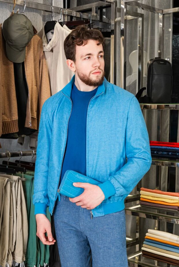 Cesare di Napoli клатч мужской из кожи аллигатора на два отделения под молниями лазурно-голубой 160232 - фото 2