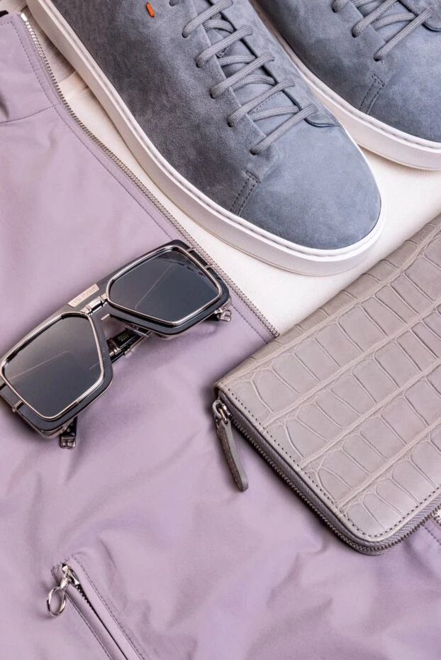 Клатч-кошелек мужской из кожи крокодила серый на молнии - фото 2