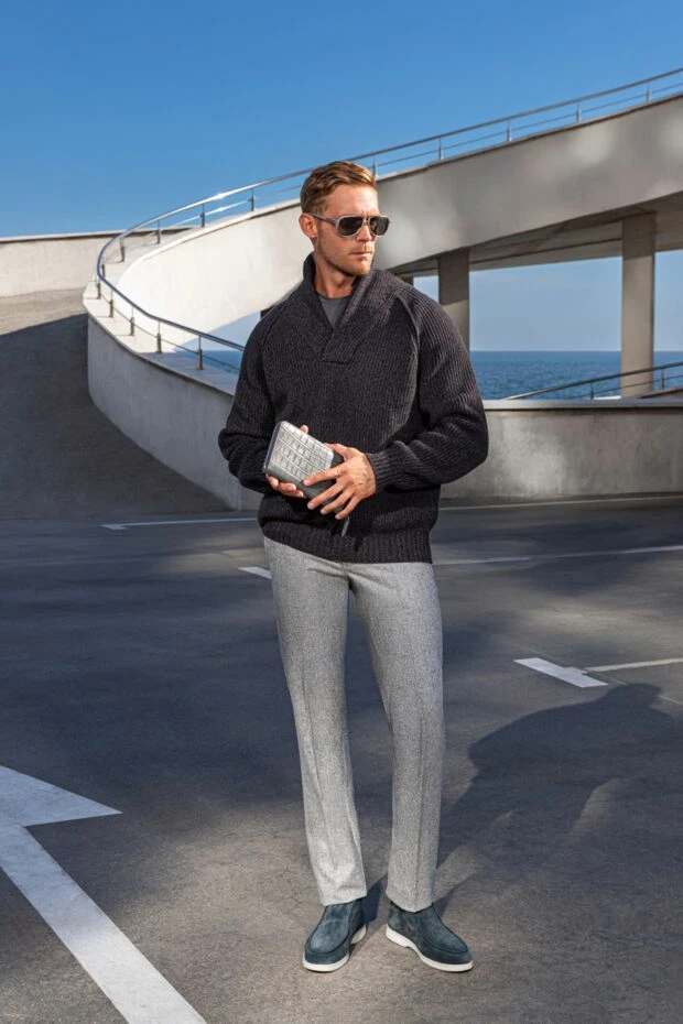 Cesare di Napoli клатч-кошелек мужской темно-серый из кожи крокодила на молнии 160240 - фото 3