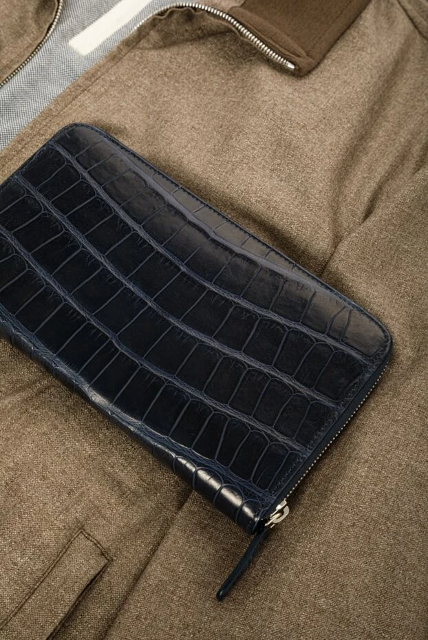 Men's dark blue crocodile leather clutch-wallet with zipper - photo 2