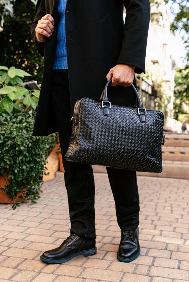 Cesare di Napoli портфель из кожи с плетением intrecciato черный мужской 160255 - фото 2