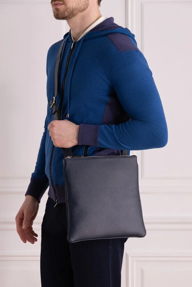 Cesare di Napoli man blue genuine leather shoulder bag for men купить с ценами и фото 160257 - photo 2