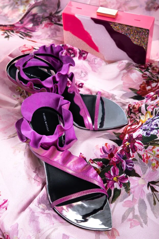 Босоножки женские розовые кожаные с ремешками-рюшами - фото 2