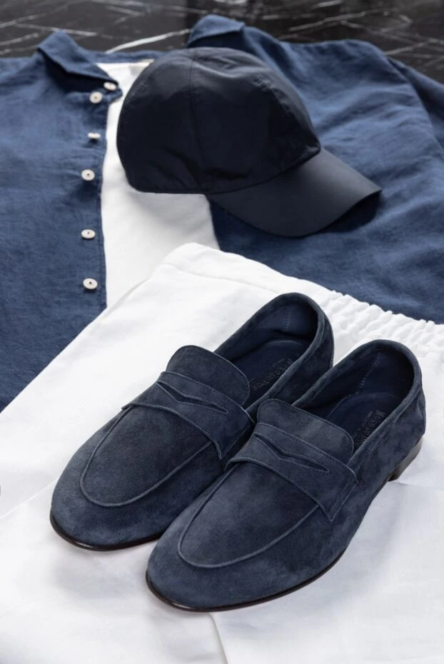 Andrea Ventura blue soft suede penny loafers for men 160387 - photo 2