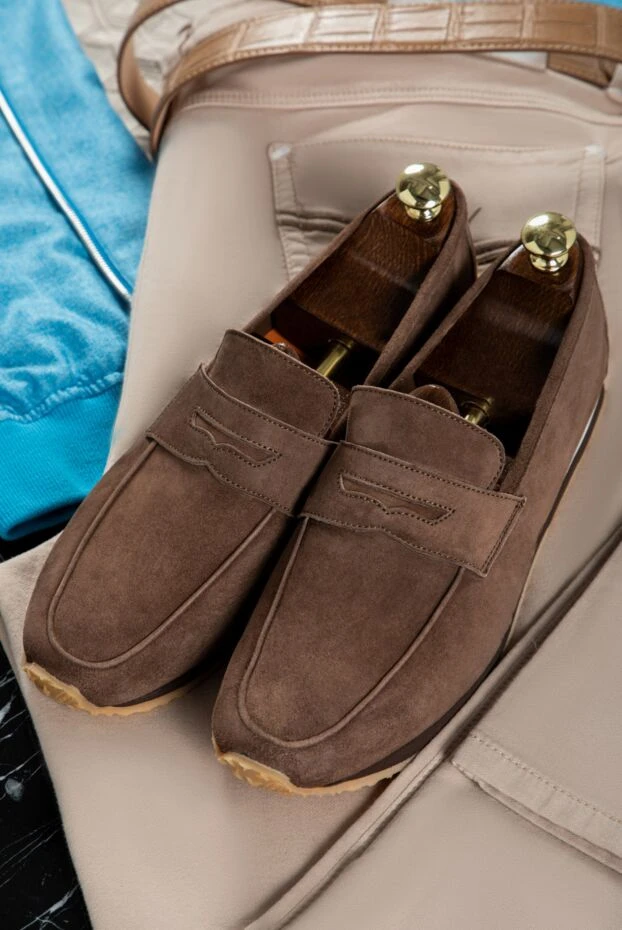 Andrea Ventura brown suede penny drivers with contrast sole for men 160411 - photo 3