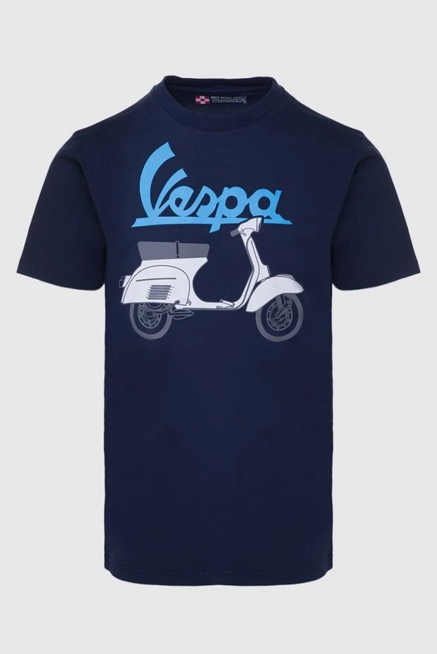 Футболка мужская темно-синяя с графикой скутера Vespa и бирюзовой надписью - фото 1