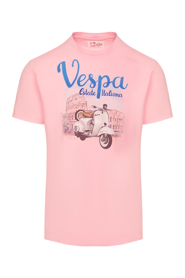 Розовая мужская футболка с надписью Estate Italiana и классической Vespa - фото 1