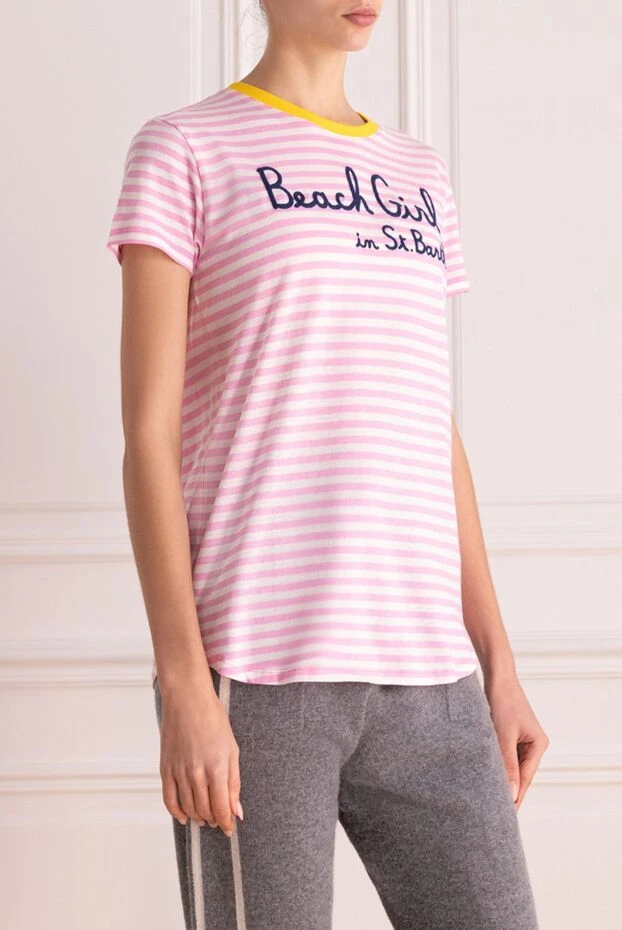 MC2 Saint Barth t-shirt women's cotton with pink stripes and a yellow accent 160470 - photo 3