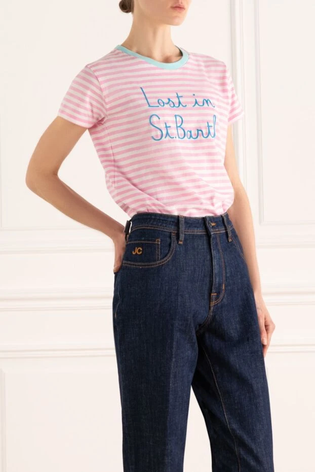 MC2 Saint Barth t-shirt women's cotton with pink stripes and a blue accent 160471 - photo 3