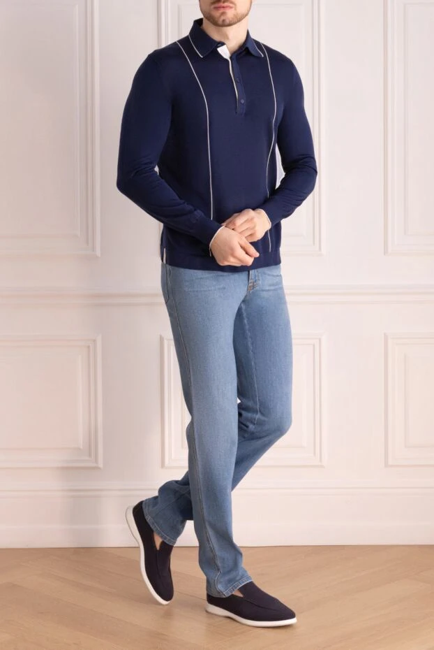 Stefano Ricci поло с длинным рукавом из шелка и кожи крокодила синее мужское 160577 - фото 2