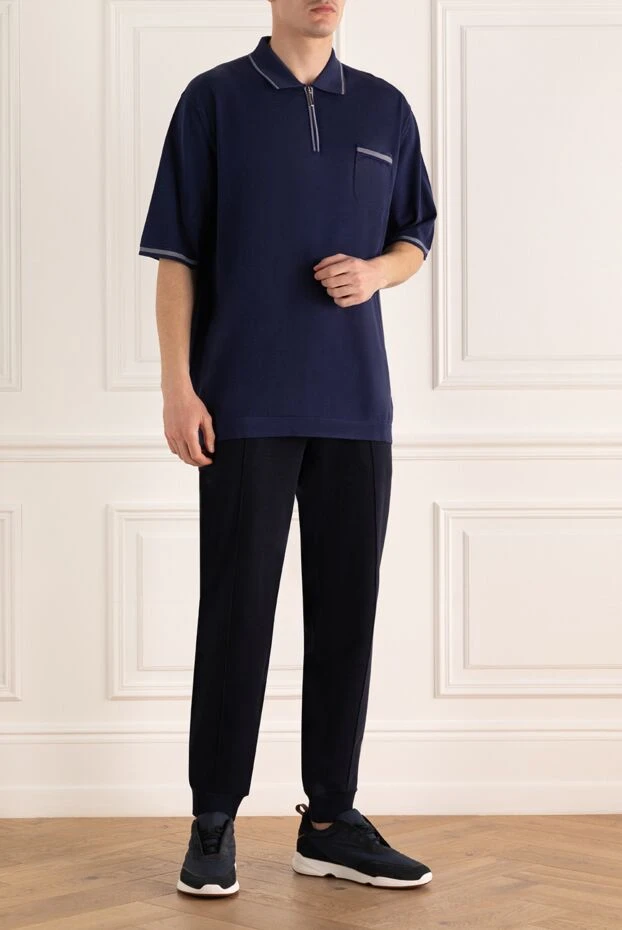 Stefano Ricci сыдырмасы және кеуде қалтасы бар қою көк түсті поло жейде 160578 - фото 2