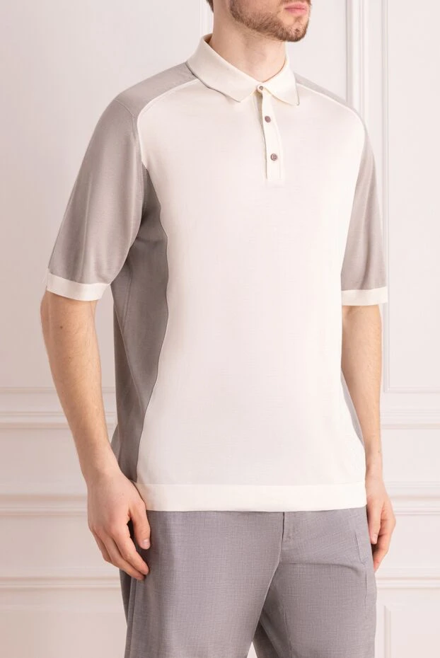 Stefano Ricci white silk polo shirt with contrasting trim and crocodile skin details
 160592 - photo 3