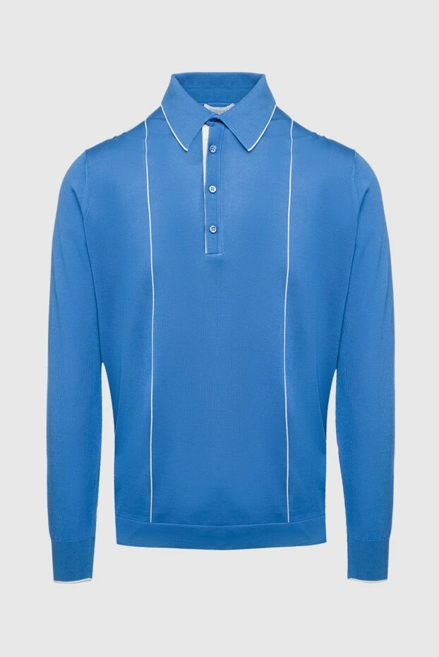Поло с длинным рукавом из шелка и кожи крокодила голубое мужское - фото 1