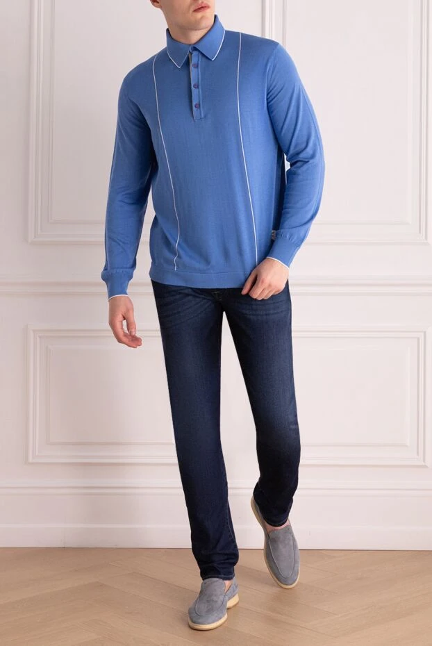 Stefano Ricci поло с длинным рукавом из шелка и кожи крокодила голубое мужское 160595 - фото 2