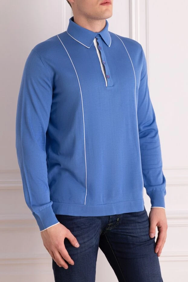 Stefano Ricci поло с длинным рукавом из шелка и кожи крокодила голубое мужское 160595 - фото 3