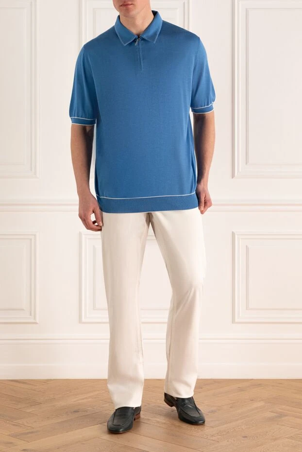 Stefano Ricci blue knitted polo shirt with a zip and contrast trim 160597 - photo 2