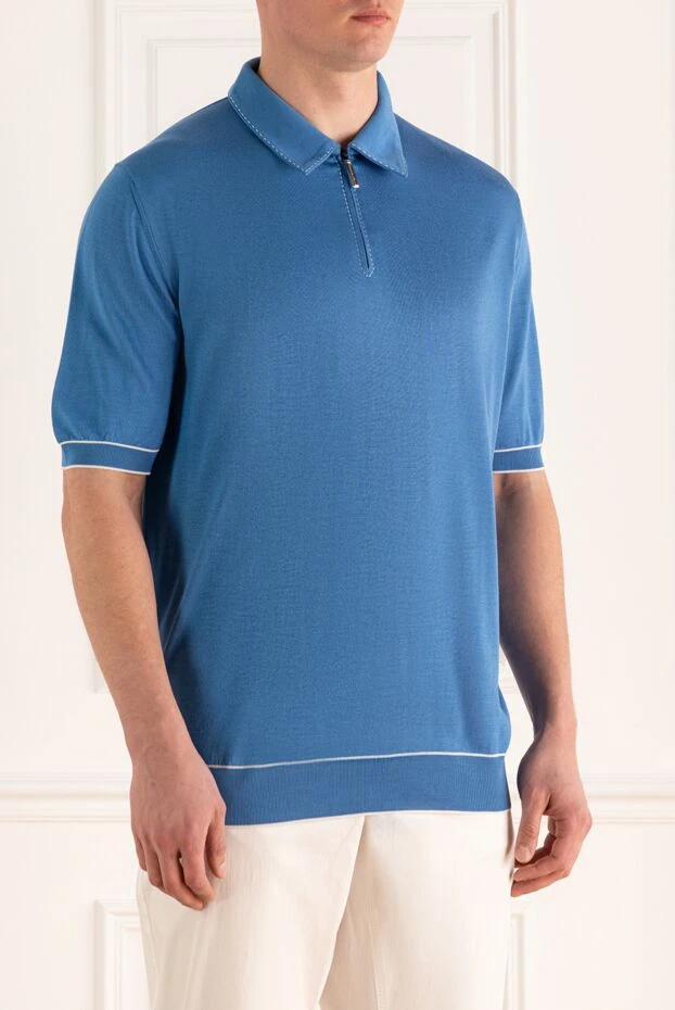 Stefano Ricci blue knitted polo shirt with a zip and contrast trim 160597 - photo 3