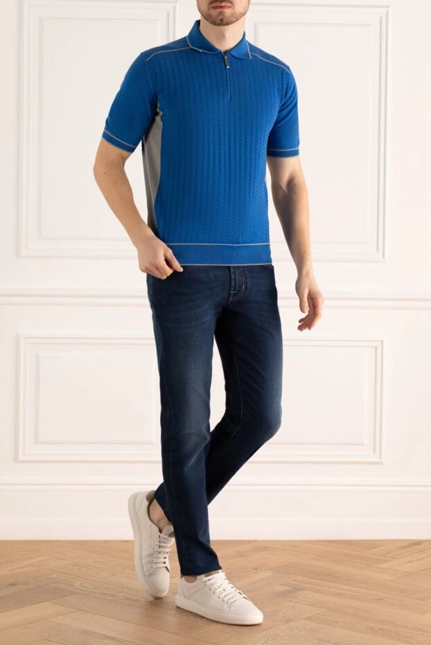 Stefano Ricci поло из хлопка синее мужское 160598 - фото 2