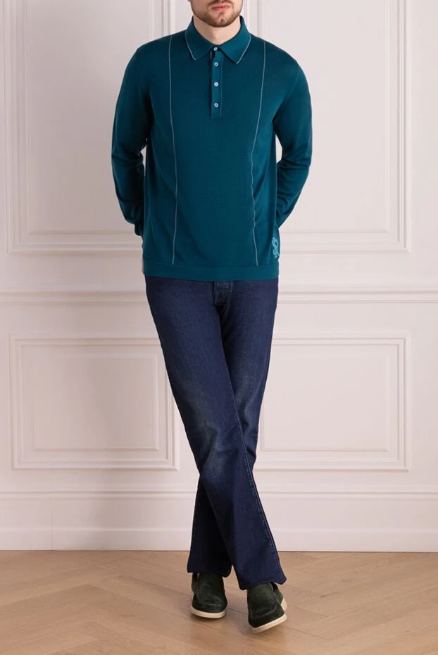 Поло с длинным рукавом из шелка и кожи крокодила зеленое мужское - фото 2