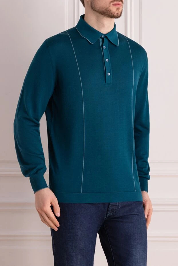 Stefano Ricci ерлерге арналған жасыл жібек пен қолтырауын терісінен тігілген ұзын жеңді поло жейде 160599 - фото 3