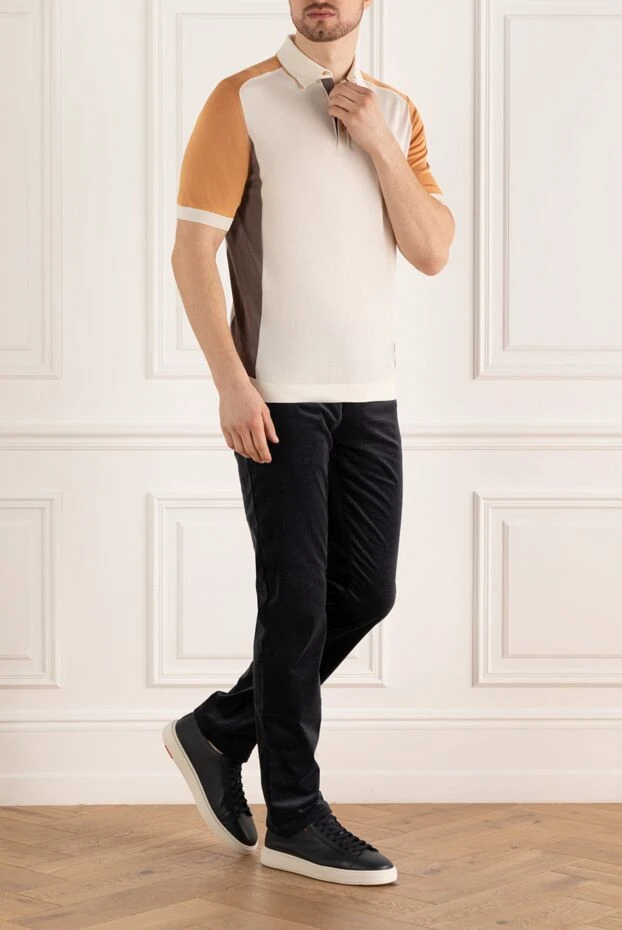 Поло из шелка с вставками из кожи крокодила в контрастной гамме
 - фото 2