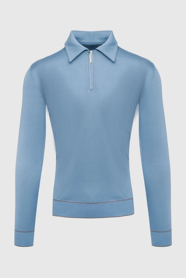 Long-sleeved silk polo shirt with a zip in light blue
- photo 1