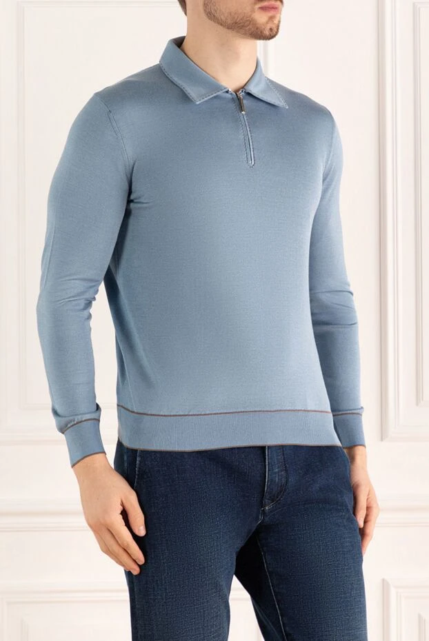 Stefano Ricci шелковое поло с длинным рукавом на молнии в светлом голубом тоне
 160602 - фото 3