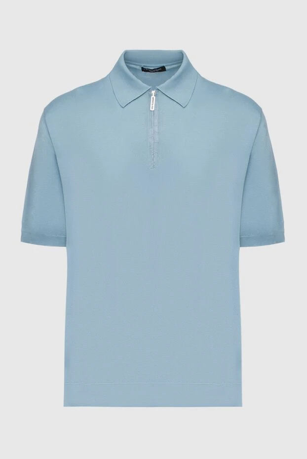 Поло из шелка и кожи крокодила голубое мужское - фото 1