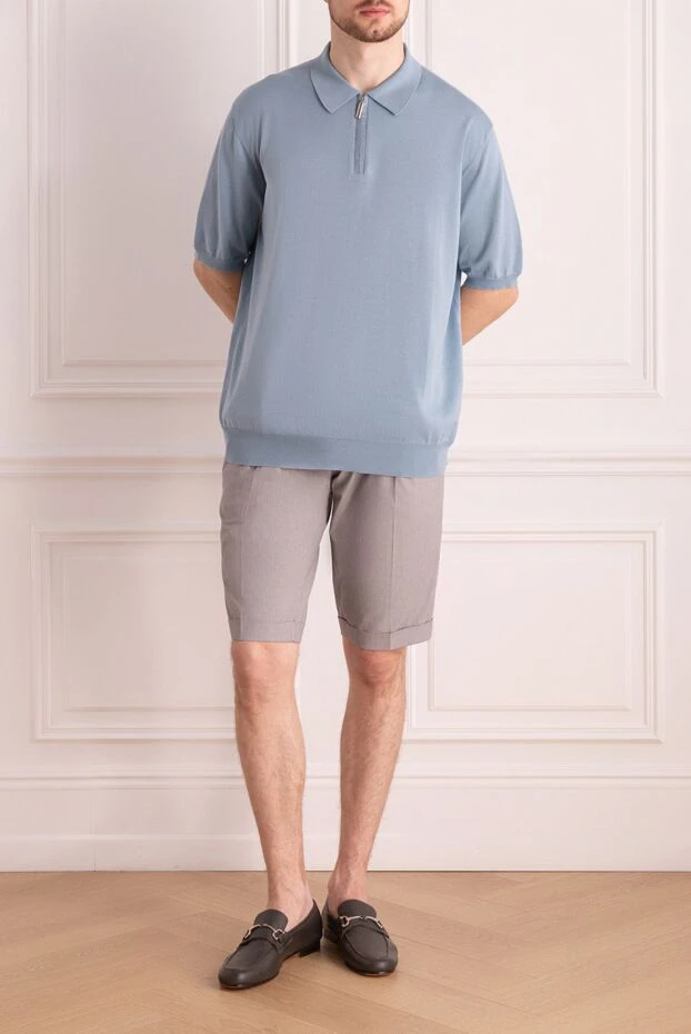 Поло из шелка и кожи крокодила голубое мужское - фото 2