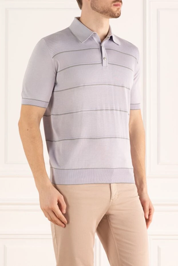 Stefano Ricci поло в тонкую горизонтальную полоску светло серого цвета
 160641 - фото 3