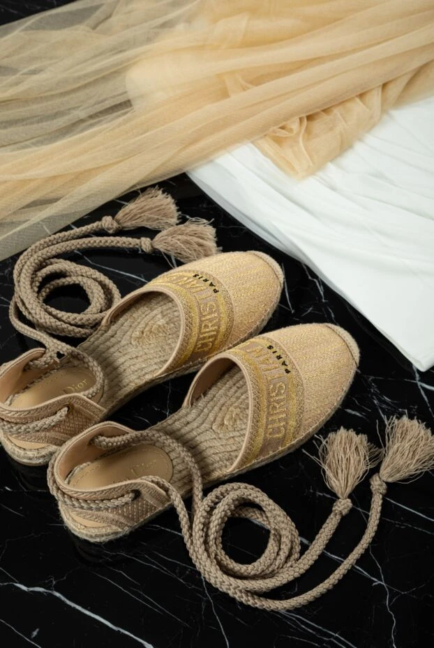 Dior эспадрильи женские желтые из текстиля с логотипом 160774 - фото 3