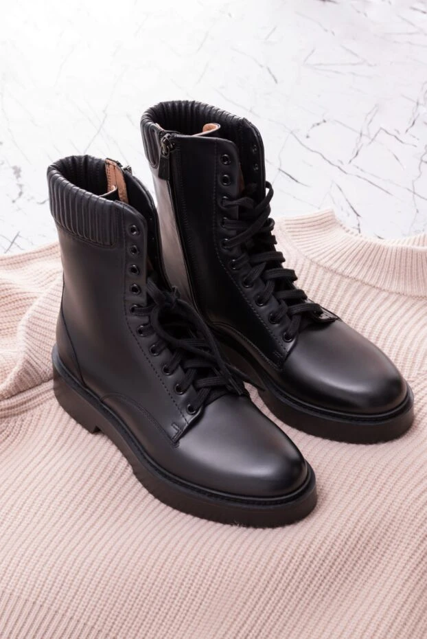 Santoni ботинки женские черные кожаные с ребристым манжетом 160802 - фото 2