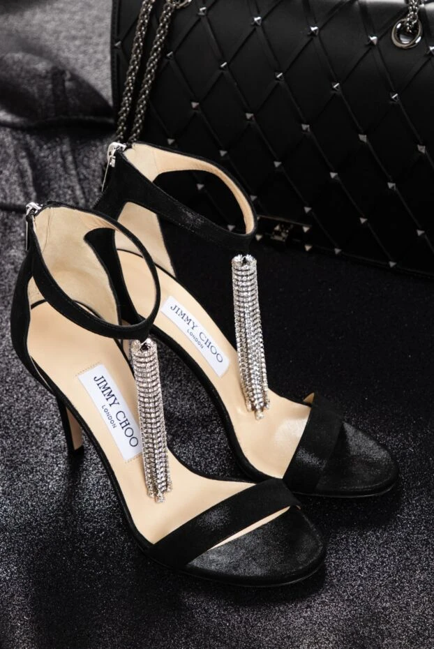 Jimmy Choo босоножки женские черные кожаные с подвесками-кристаллами 160806 - фото 3