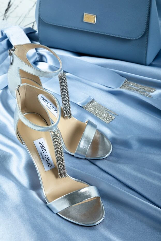 Jimmy Choo босоножки женские серые кожаные с подвесками-кристаллами 160807 - фото 3